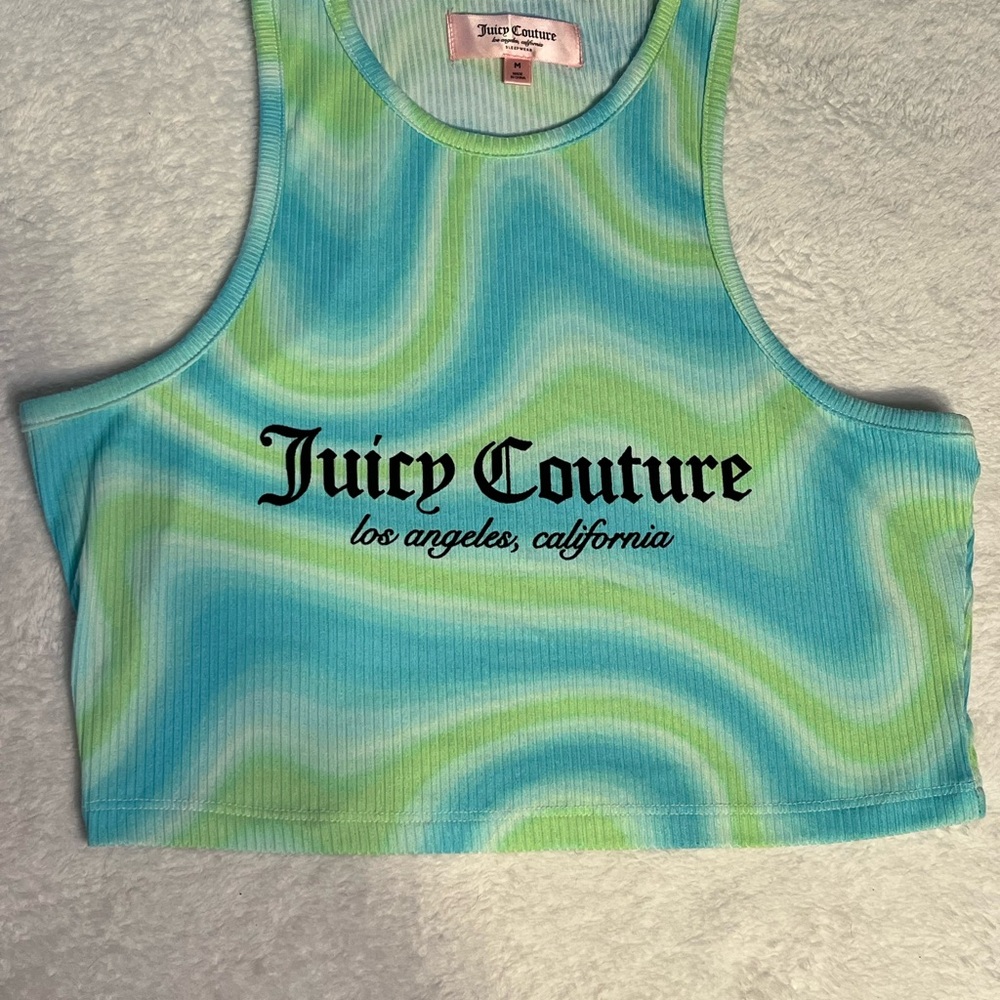 Juicy Couture Blue and Green Tie-Dye Logo Crop Tank